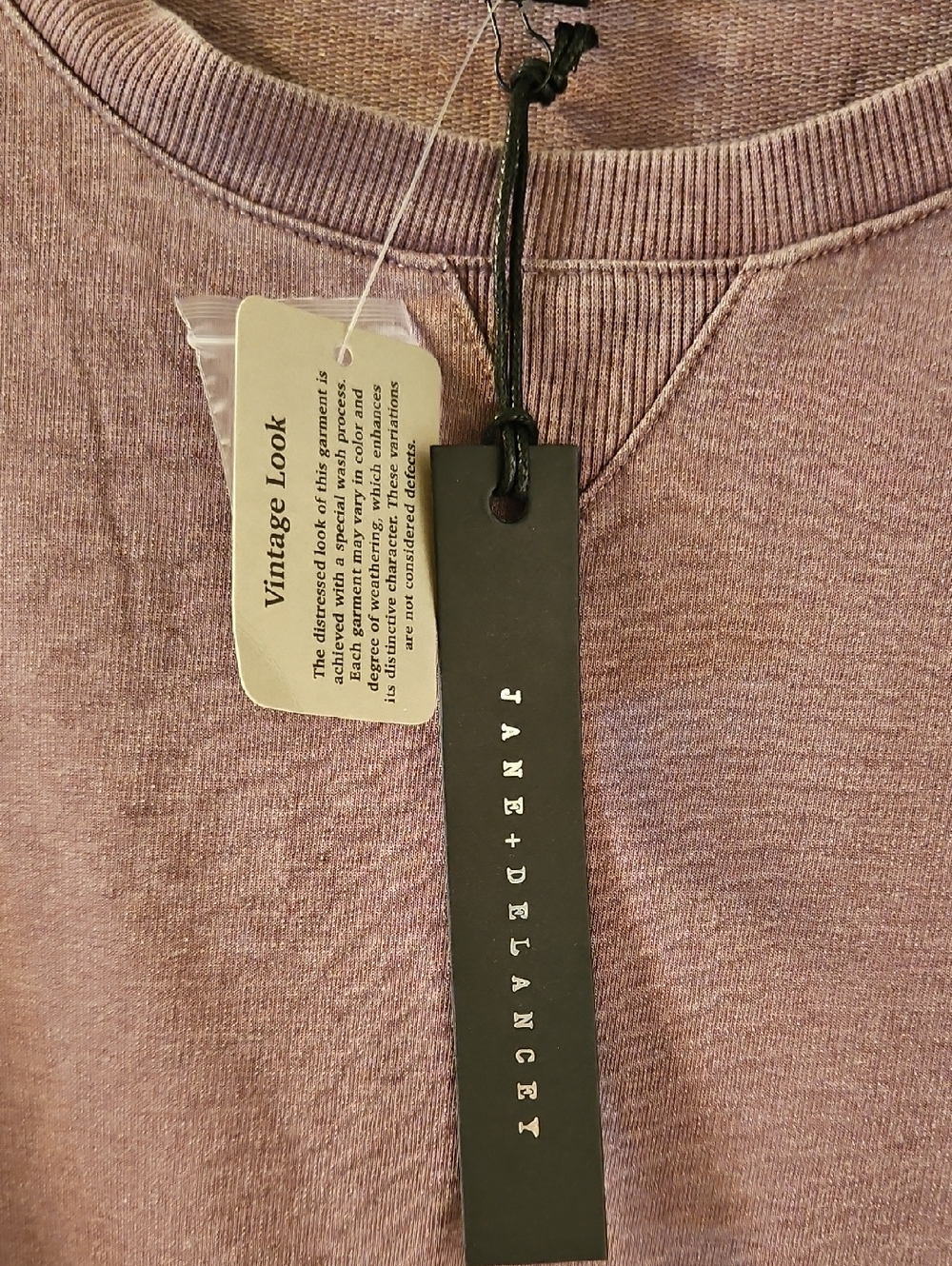 Jane & Delancey Three-Quarter Sleeve Washed Purple Lightweight Sweatshirt - Picture 6 of 6